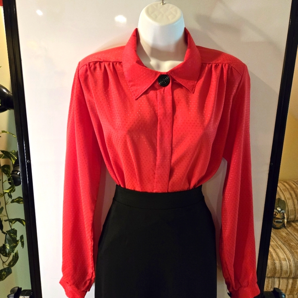 Red Long Sleeve Blouse by Cape Cod, Subtle Design, Size Medium